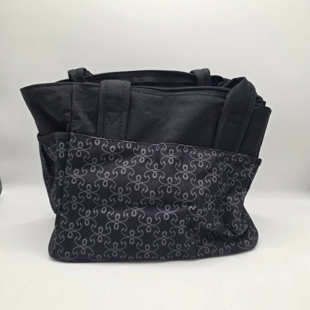 The First Years Diaper‎ Bag Tote Unisex Black Grey Swirl Canvas Travel Organizer
